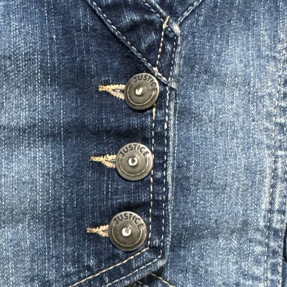 Justice Girls Distressed Denim Blue Vest 8 Button Front Comfortable 98% Cotton - Picture 3 of 6